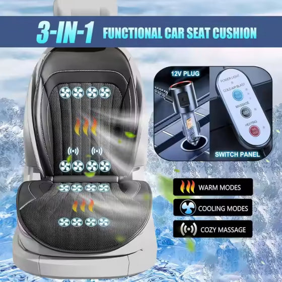 Roger 3-in-1 (All-Season) Car Seat Cushion | 16-Fan Cooling, Soothing Heat & Relaxing Massage