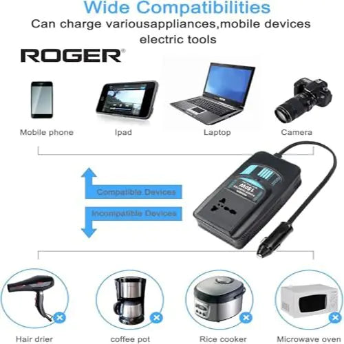 ROGER VERTER Car Power Inverter for Laptops, Phones, and More