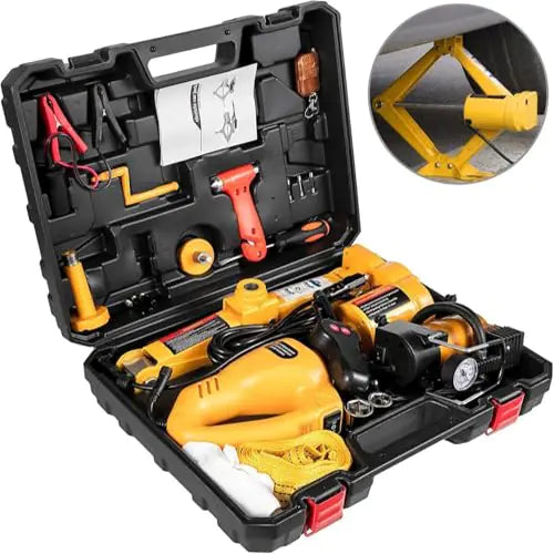 ROGER Electric Car Jack 3 Ton 12V – All-in-One Scissor Jack with Inflator Pump, 120-370/170-420MM Lifting Range, Ideal for Sedans and SUVs, Car Repair Tool