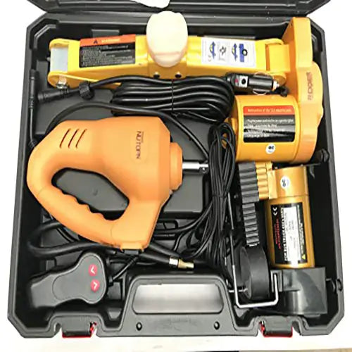 ROGER Electric Car Jack 3 Ton 12V – All-in-One Scissor Jack with Inflator Pump, 120-370/170-420MM Lifting Range, Ideal for Sedans and SUVs, Car Repair Tool