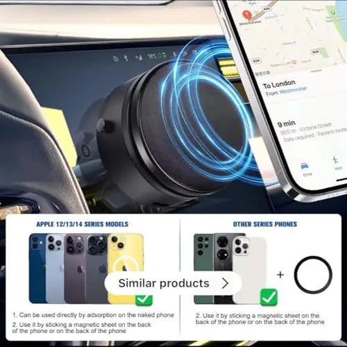 ROGER Intelligent Suction & Magnetic Car Phone Holder 360° 3D Rotation (Adjustable + Charging)