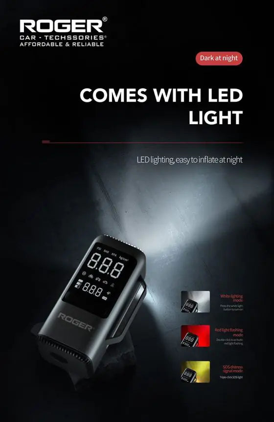 ROGER 6-in-1 Car Jump Starter with Digital Tyre Inflator (150 PSI), Vacuum Cleaner, 8000mAh Power Bank & LED Light | For 6.0L Petrol & 3.0L Diesel Cars