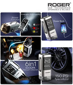 ROGER 6-in-1 Car Jump Starter with Digital Tyre Inflator (150 PSI), Vacuum Cleaner, 8000mAh Power Bank & LED Light | For 6.0L Petrol & 3.0L Diesel Cars