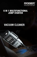 ROGER 6-in-1 Car Jump Starter with Digital Tyre Inflator (150 PSI), Vacuum Cleaner, 8000mAh Power Bank & LED Light | For 6.0L Petrol & 3.0L Diesel Cars