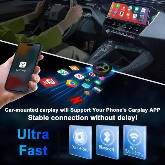 Roger’s CarPlay AI Box with 4G SIM Slot | Android 13 | 4GB+64GB | Qualcomm | Stream YouTube, Netflix, Google Maps | Wireless CarPlay & Android Auto | 4K Video | Dual Bluetooth | GPS | 2-Year Warranty