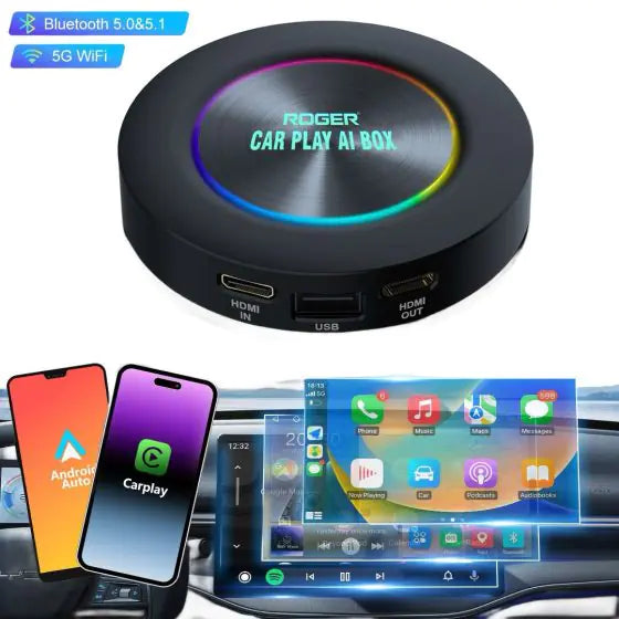 Roger’s CarPlay AI Box with 4G SIM Slot | Android 13 | 4GB+64GB | Qualcomm | Stream YouTube, Netflix, Google Maps | Wireless CarPlay & Android Auto | 4K Video | Dual Bluetooth | GPS | 2-Year Warranty