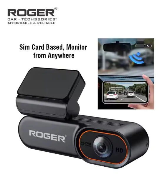 Roger 4G SIM Dash Cam – Remote Monitoring | G-Sensor | 2-Year Warranty | 🚘 Just insert a SIM to stream live footage, track GPS, or playback via HOTCAM app | Includes free 64GB memory card | Auto collision recording with built-in G-Sensor