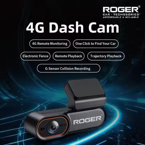Roger 4G SIM Dash Cam – Remote Monitoring | G-Sensor | 2-Year Warranty | 🚘 Just insert a SIM to stream live footage, track GPS, or playback via HOTCAM app | Includes free 64GB memory card | Auto collision recording with built-in G-Sensor