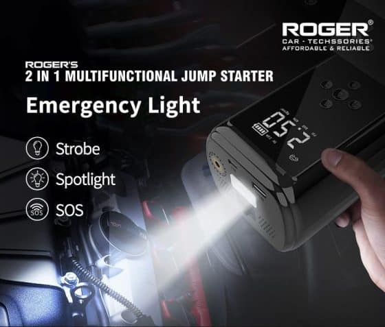 Roger 2-In-1 Multifunctional Jump Starter – Your Ultimate Car Emergency Companion! Jump-Start Your Vehicle, Inflate Tires, Charge Your Gadgets, Or Light Up The Night – All In One Compact Device. 🚗