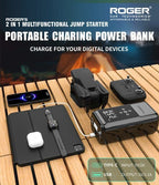 Roger 2-In-1 Multifunctional Jump Starter – Your Ultimate Car Emergency Companion! Jump-Start Your Vehicle, Inflate Tires, Charge Your Gadgets, Or Light Up The Night – All In One Compact Device. 🚗