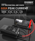 Roger 2-In-1 Multifunctional Jump Starter – Your Ultimate Car Emergency Companion! Jump-Start Your Vehicle, Inflate Tires, Charge Your Gadgets, Or Light Up The Night – All In One Compact Device. 🚗